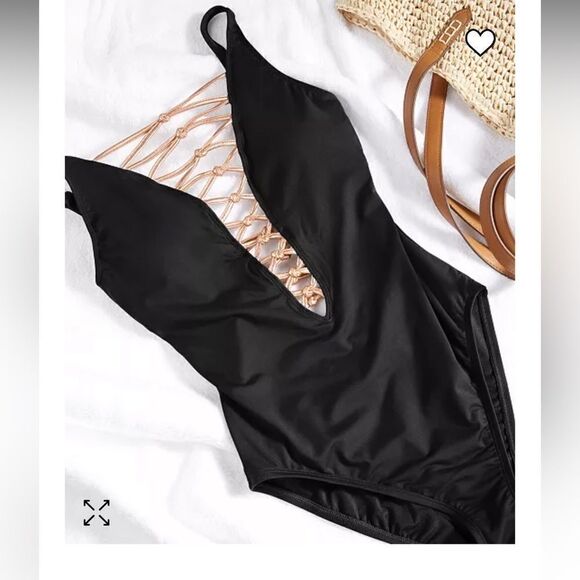 Women's Bleu Core-Lace-Down Mio One-Piece Swimsuit Black/Gold Size 6 - Picture 5 of 14